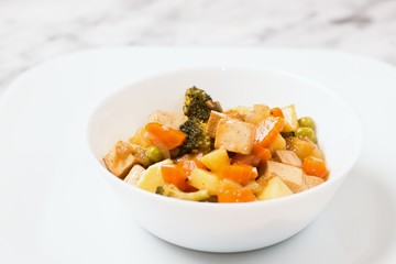 Cooked vegetables and tofu