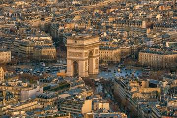 Famous Champs-Elysees and Arc de Triomphe in Paris