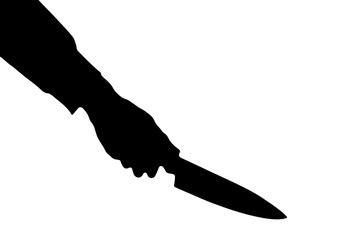 Silhouette of killing knife in hand, isolated on white background. Vector. - obrazy, fototapety, plakaty