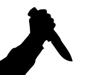 Silhouette of killing knife in hand, isolated on white background. Vector.