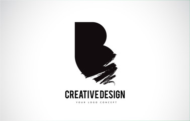 B Letter Logo Design Brush Paint Stroke. Artistic Black Paintbrush Stroke.