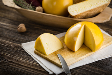 Sliced homemade sheep and cow's cheese