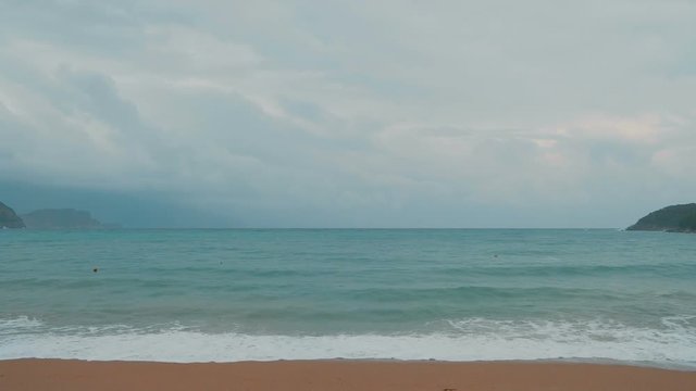 Sea and the coastline, Budva, Montenegro, Adriatic, Mediterranean.  Autumn time. Slow motion

