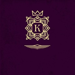 Gold emblem patterned frame around the letter K. Monogram design elements, graceful template. Simple logo design for Royalty, business card, Boutique, Hotel, Heraldic, Web design.