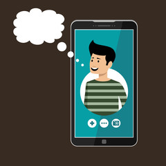 Phone with open window of a messenger. Social network. Online communication