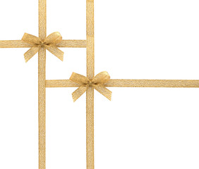 Gold ribbon with bow isolated on white background