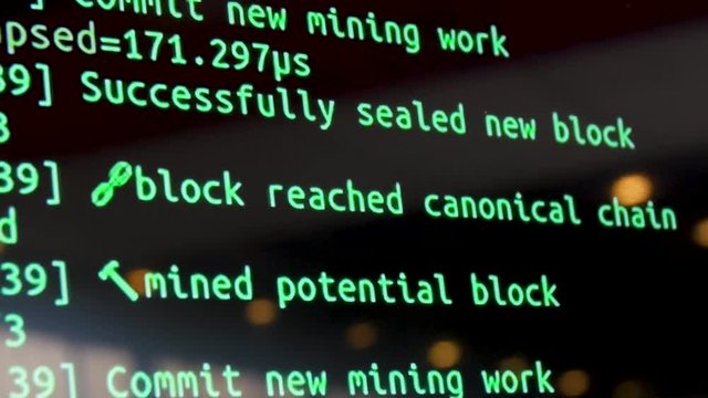 Screen with crypto code, green digitals. Programm code for mining cryptocurrency, mining work. Screen with software developer code. Crypto-currency