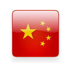 Square glossy icon with national flag of China on white background