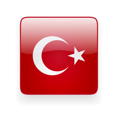 Square glossy icon with national flag of Turkey on white background