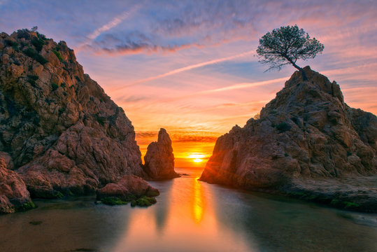 Sunrise in the village of Tossa de Mar, Costa brava