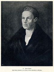 Portrait of german banker Jakob Fugger by Albrecht Dürer, ca. 1519 (from Spamers Illustrierte Weltgeschichte, 1894, 5[1], 139)