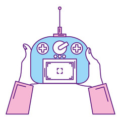user hand with drone remote control vector illustration design