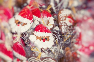 Christmas homemade gingerbread cookies at traditional market in Cracow, Poland. One of the most traditional sweet treats.