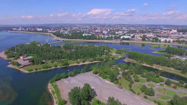 Aerial photography. Landscape of the city from above. Summer. Irkutsk