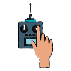 user hand with drone remote control vector illustration design