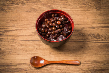 豆かん　beans and cubes of agar Japanese sweets