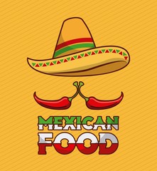mexican food chili pepper and hat traditional vector illustration