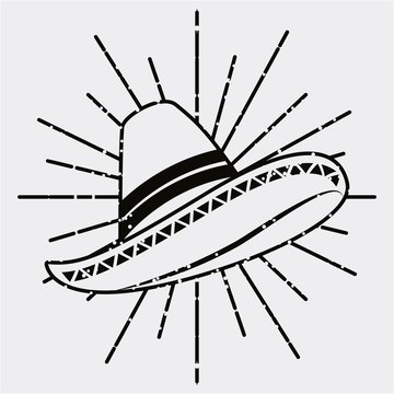 mexican hat traditional clothes retro icon vector illustration