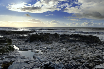 panoramic view Ogmor-by-sea, Ogmore beach, England, South Wales