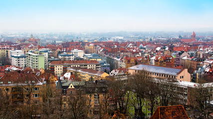 Fototapeta na wymiar Cityscape of Nuremberg, Germany, in a winter day.
