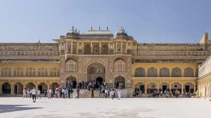 Fototapeta na wymiar Ganesh Pol Gate and courtyard, Amber Fort, Amer, Jaipur, Rajasthan, India