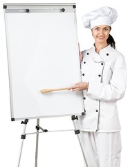 Female Chef Showing a Blank Board