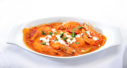 Shrimps with cheese and tomato