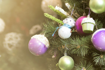 Christmas tree as background with bokeh lights