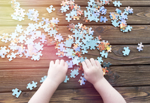 puzzle collection on a wooden background