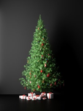 3d render christmas tree on a dark background