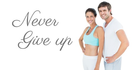 Fototapeta na wymiar Never Give Up text and fitness couple