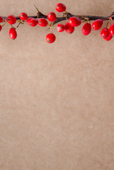 Christmas craft background with berries 