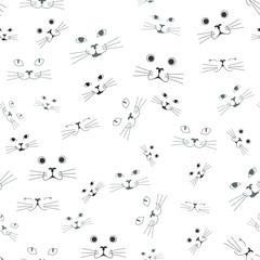 Cat seamless pattern. Seamless funny cat background. Vector illustration
