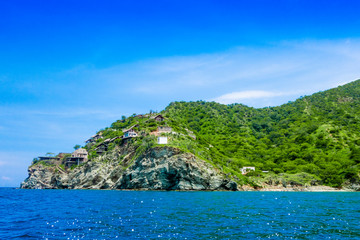 Beautiful view of of Taganga bay Santa Marta, perfect harmony in nature, mountains and sea in Colombia