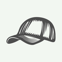 Vintage baseball cap in retro style. Monochrome graphic art. Vector Illustration.