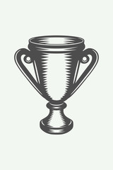 Vintage winner cup. Monochrome Graphic Art. Vector Illustration.