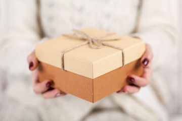 Present box in woman's hands