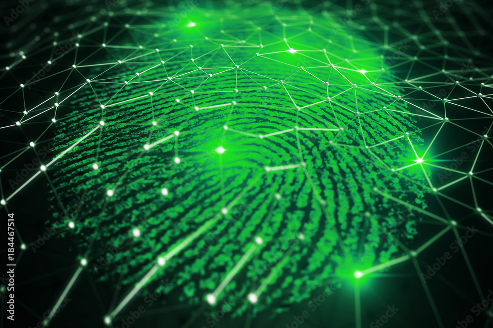 Poster fingerprint scanning for secure access. 3d rendering