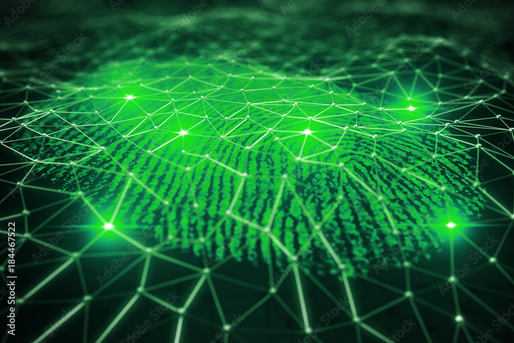 Poster fingerprint scanning for secure access. 3d rendering