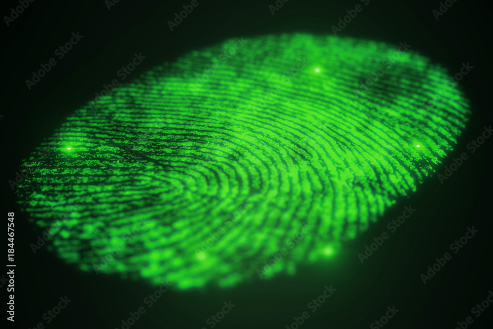 Poster 3d illustration. fingerprint scanning identification system. fingerprint scan provides security acce
