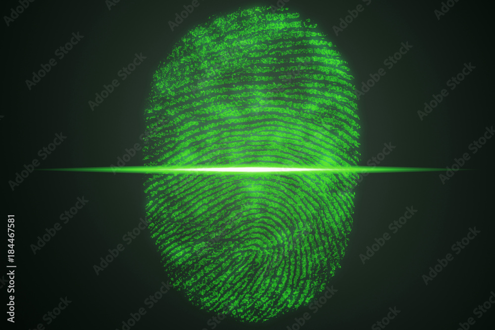 Poster fingerprint scanning for secure access. 3d rendering