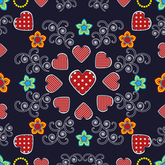 Seamless vector illustration of Valentine's Day. Flower pattern, decorative heart