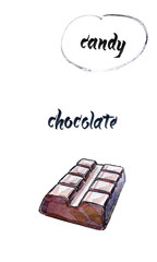 Bar of chocolate, watercolor hand drawn, illustration