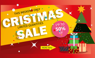 Christmas sale banner advertising background holiday discount xmas winter offer vector illustration.