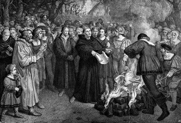 Luther burning the papal bull, 10 December 1520; Karl Ludwig Bernard Christian Buckhorn, after Franz Ludwig Catel (from Spamers Illustrierte Weltgeschichte, 1894, 5[1], 216/217)