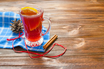 Hot mulled wine with orange and cinnamon