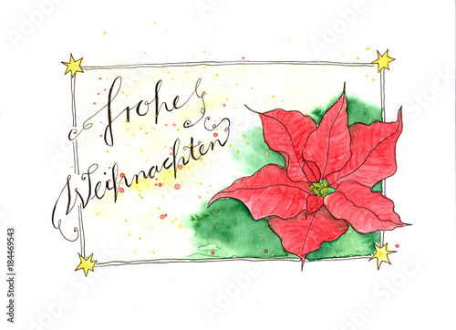 &quot;Künstler Weihnachtskarte mit Weihnachtsstern und Text: Frohe