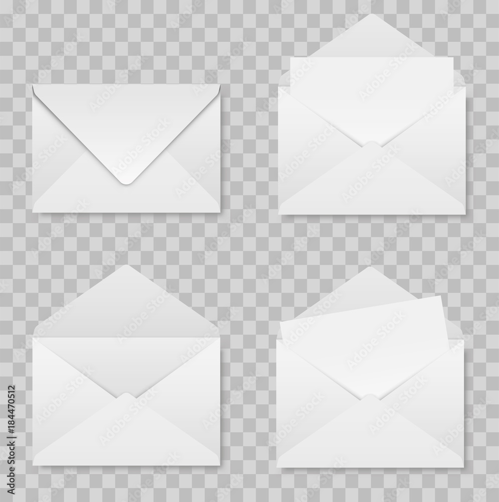 Wall mural set of realistic envelopes mockup on a transparent background . stock vector