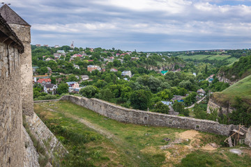 Fototapeta na wymiar Aerial view from Kamianets Podilskyi castle, Ukraine