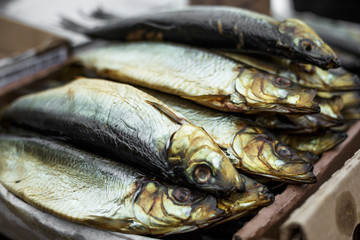 Smoked fish in a box